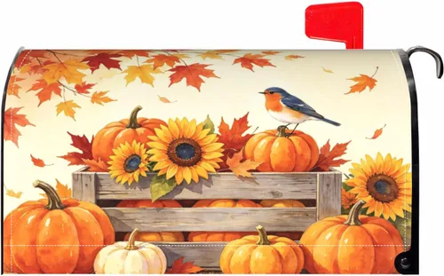 Vista 20 de Halloween Pumpkin Black Cat Mailbox Covers Magnetic Standard Size 18 X 21 Fall Maple leaves Spooky Themed Holiday Decorations Mailbox Wrap Post