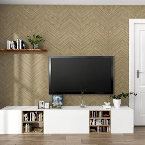 Vista 5 de Wallercity Papel tapiz de espiga marrón claro para despegar y pegar, diseño de rayas modernas, papel tapiz autoadhesivo con aspecto de madera, papel