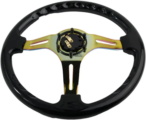 Vista 7 de Volante de Carreras de Coche de 6 Pernos Marco de Radios Neo Cromado Arcoíris Volante Universal de Posventa Compatible con Coche y Juego