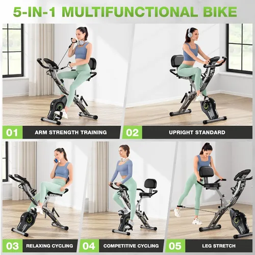 Vista 3 de Bicicleta de Ejercicio, Bicicleta Estática Plegable 5 en 1 para Personas Mayores, Resistencia Magnética Ajustable de 16 Niveles, Bicicleta