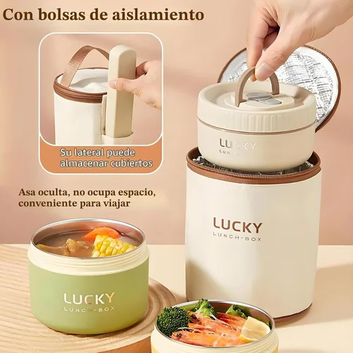 Vista 3 de Lonchera de acero inoxidable, caja bento aislada sellada de 3 niveles para mantener caliente para adultos, contenedor de alimentos térmico
