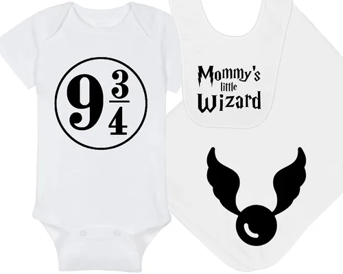 Vista 10 de Sombrero de bebé Wizard - Chosen One (tela negra - diseño dorado)