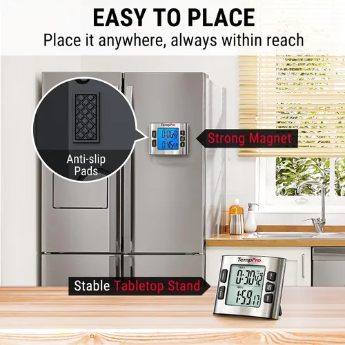 Vista 7 de ThermoPro TM02 - Temporizador digital de 24 horas con temporizadores de cocina duales para cocinar, cronómetros, reloj magnético con volumen