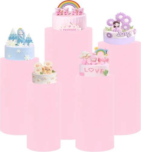 Vista 11 de Fivenl Juego de 5 fundas de pie cilíndrico de elastano, juego de 5 fundas elásticas para zócalo, mesa de postre, cubierta de pilares para accesorios