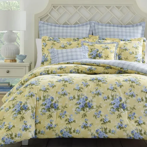 Vista 19 de Laura Ashley - Juego de edredón King, ropa de cama de algodón suave y reversible, juego de cama de peso medio de 7 piezas con fundas de almohada a