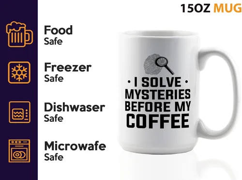 Vista 4 de Taza de café detective de 15 onzas, color blanco, I solve mysteries, oficial de policía, policía, patrulla, detective, policía, policía, policía