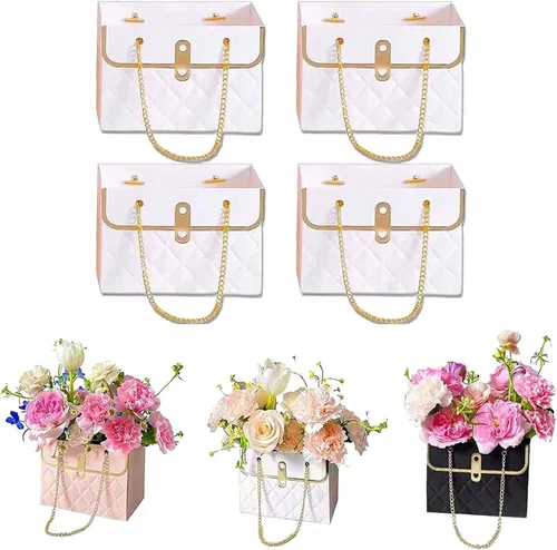 Vista 10 de Caja de regalo de papel de flores con cadena de metal, cajas de flores portátiles, cajas para arreglos florales, cajas de flores para arreglos, 4