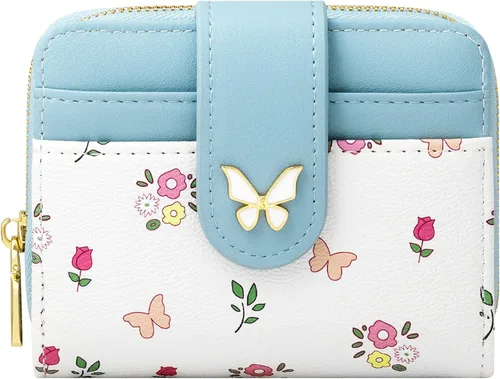 Vista 12 de BIAOTIE - Cartera para mujer con flores bonitas, con bloqueo RFID, tarjetero para tarjetas de crédito, monedero pequeño de dos pliegues