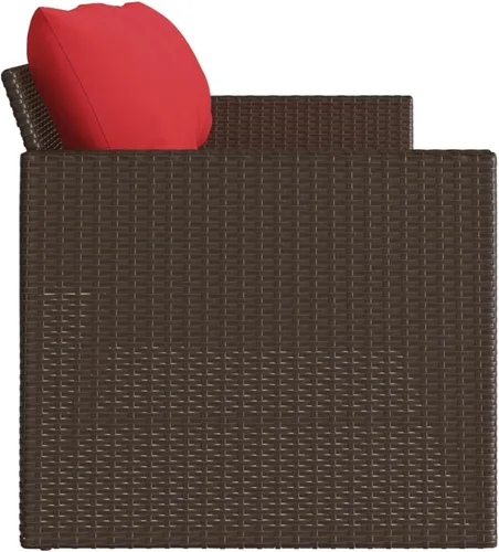 Vista 6 de Patio Sofa 3-Seater Brown Poly Rattan with Cushions Brown and Red
