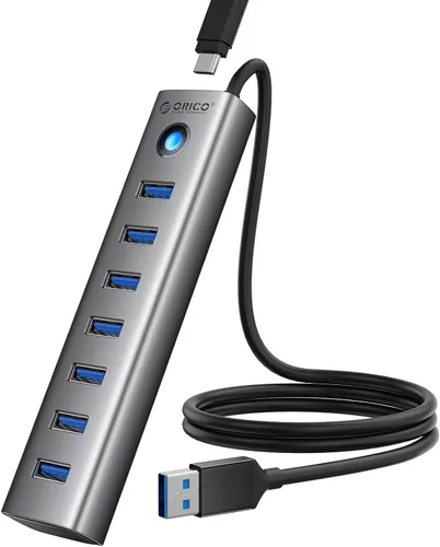 Vista 10 de ORICO Hub USB 3.0 de 7 puertos, adaptador múltiple USB de aluminio, extensor USB de 5 Gbps con cable de 1.64 pies, cable largo UBS-A Hub