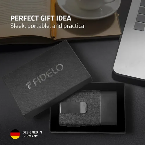Vista 26 de Fidelo Cartera minimalista para hombre – Soporte delgado para tarjetas de crédito con clip para dinero, bolsillo frontal con bloqueo RFID, Cuero sin