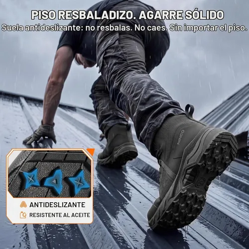 Vista 5 de NINGO Botas de trabajo impermeables con punta suave para hombres, zapatos Negro