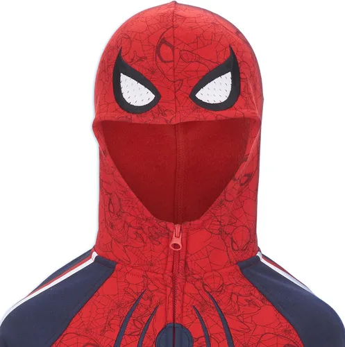 Vista 4 de Spiderman Sudadera con capucha con cremallera para niños con capucha integrada (negro o rojo), Rojo