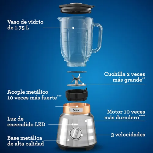Vista 2 de Oster Licuadora de botón de perilla con tarro de vidrio BLSTPBRG