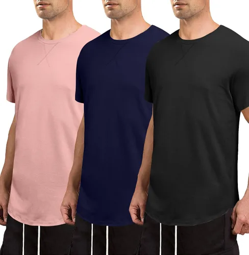 Vista 5 de JMIERR Mens 3 Pack Cotton Hipster Hip Hop Longline Crewneck T-Shirt