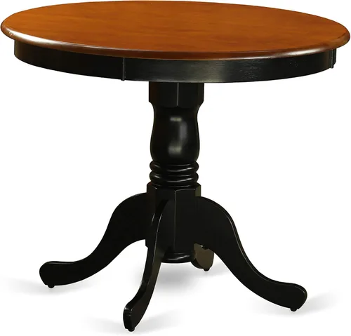 Vista 4 de East West Furniture El juego de habitación ANKE3-BLK-LC de 3 piezas contiene una mesa de cocina redonda con pedestal y 2 sillas de comedor tapizadas