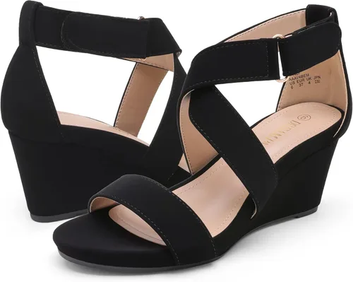 Vista 2 de DREAM PAIRS - Sandalias de tacón de plataforma con correa elástica de tobillo, para mujer