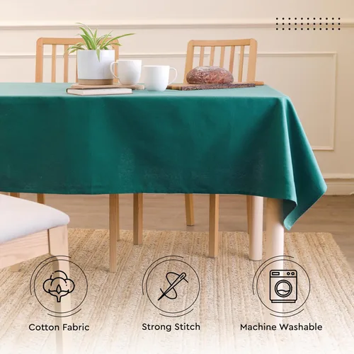 Vista 3 de Encasa XO Mantel rectangular de lona de algodón de 56 x 84 pulgadas, lavable a máquina, mantel esmeralda para comedor en interiores y exteriores
