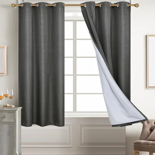 Vista 76 de Diraysid Cortinas 100% opacas de lino beige para dormitorio, con ojales, aislamiento térmico, cortinas de oscurecimiento de habitación