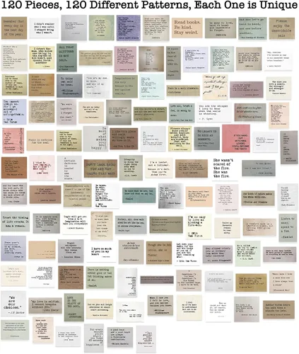 Vista 2 de LakoArt 120 Piezas Calcomanías de Citas Motivacionales Estilo Máquina de Escribir Retro No Repetitivas, Calcomanías Inspiradoras Vintage