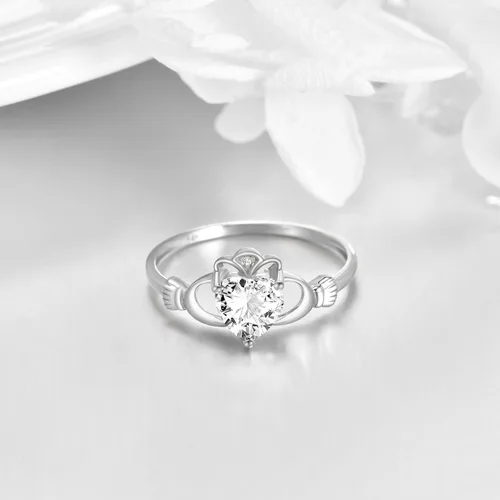 Vista 9 de ELFRONT Anillo de corazón de Claddagh irlandés de oro macizo de 14 quilates, joyería celta con moissanita para mujer, lealtad, promesa, compromiso