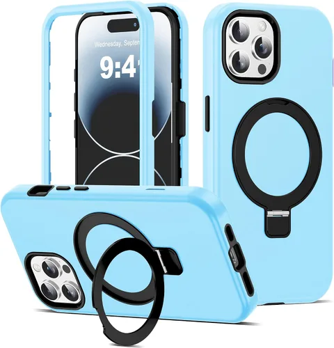 Vista 44 de Funda compatible con iPhone 13 y 14 de 6.1 pulgadas con soporte de anillo magnético [protección militar contra caídas] [compatible con Mag-Safe]