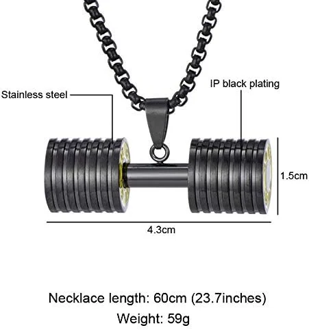 Vista 7 de Collar con colgante de barra para hombre, gimnasio, fitness, gimnasio, cadena con colgante para hombres y niños, incluye cadenas de 23.7 pulgadas