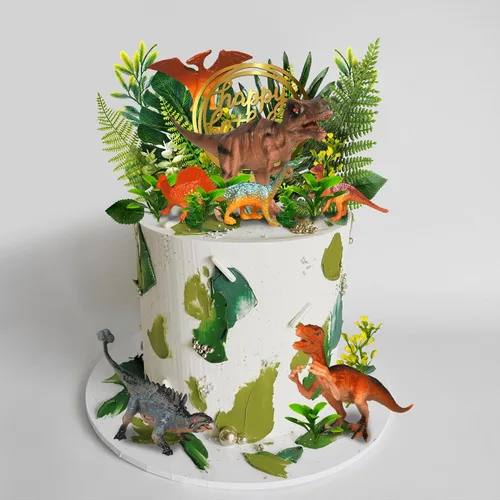 Vista 8 de Decoración de pastel de dinosaurio, plantas de selva, figuras de dinosaurio