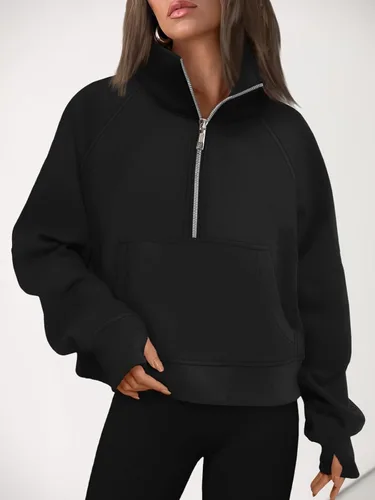 Vista 6 de AUTOMET Sudaderas con media cremallera para mujer, sudadera corta de vellón con cremallera de un cuarto, sudaderas con capucha para el otoño, a