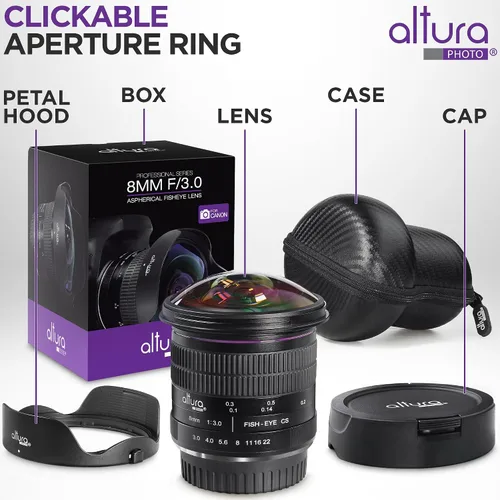 Vista 3 de Altura Photo 8mm f/3.0 Lente gran angular profesional asférica Fisheye para Canon EOS 90D 80D 77D Rebel T8i T7 T7i T6i T6s T6 T100 SL2 SL3 cámaras