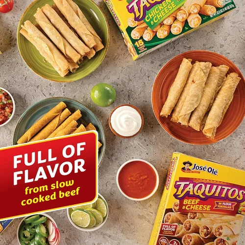 Vista 4 de Jose Ole Taquitos de harina con carne y queso congelados, caja de 22.5 onzas