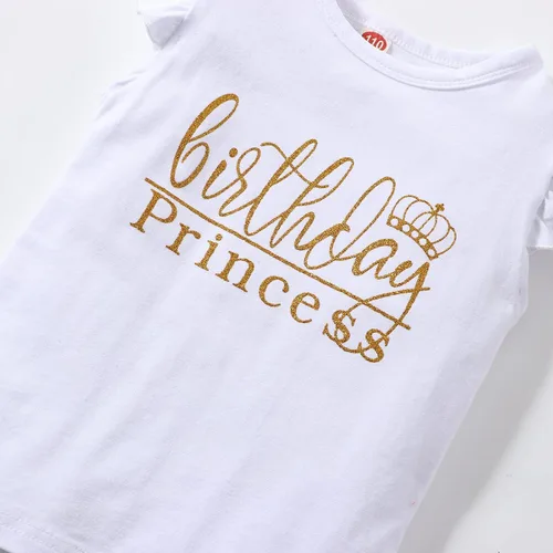Vista 5 de Conjunto de camiseta de cumpleaños para niñas pequeñas, chaleco de princesa con volantes, camiseta sin mangas para bebés
