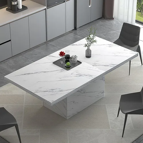 Vista 12 de HSH Mesa de comedor de mármol sintético negro, mesa de comedor moderna de 63 pulgadas para 6 personas, mesa de cocina rectangular de granja