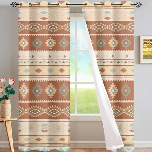 Vista 61 de Dreaweet African Tribal Blackout Curtains 63 Inch Long 2 Panels Set Bohemian Ethnic Geometric Grommet Top Thermal Insulated Curtains for Living Room