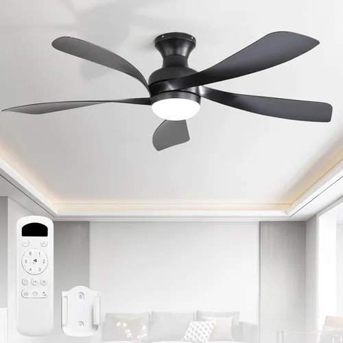 Vista 13 de Sofucor Ventilador de techo inteligente de perfil bajo de 52 pulgadas con luces y control remoto, ventilador de techo empotrado funciona con Blanco