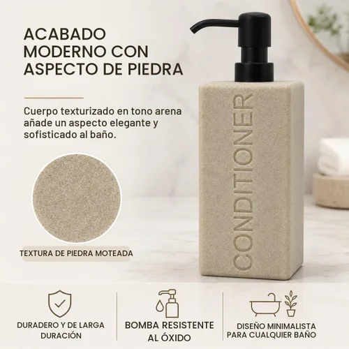 Vista 4 de dispensador rectangular de resina premium para cuarto de baño, para champú, acondicionador, loción corporal, diseño moderno recargable con bomba