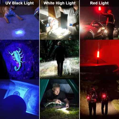 Vista 2 de Linterna UV Luz Negra, linterna recargable USB con base magnética - Luz brillante, luz lateral, 7 modos, zoom, impermeable – Antorcha LED para Marrón