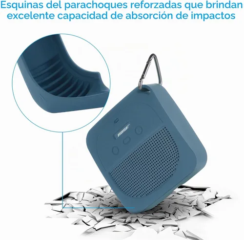 Vista 3 de Funda de silicona para altavoz portátil Bose SoundLink Micro impermeable, funda protectora con mosquetón