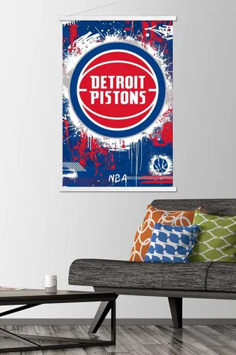 Vista 2 de Trends International NBA Detroit Pistons - Maximalist Logo 23 Wall Poster, 22.37" x 34.00", Premium Print and White Hanger Bundle