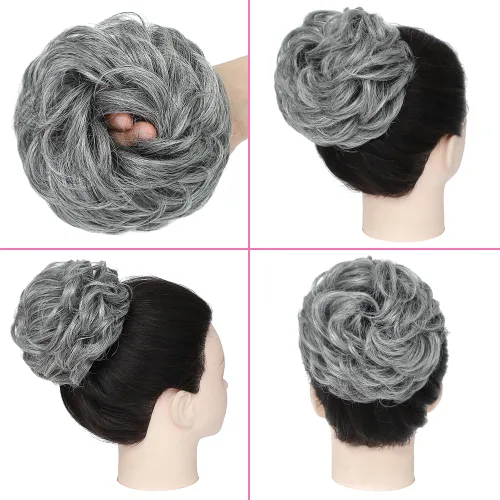 Vista 3 de KETHBE - Pieza de cabello con moño desordenado, extensiones de cabello con moño alborotado, banda elástica, piezas de cabello con moño rizado y 2