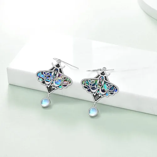 Vista 2 de TIGER RIDER Luna MothDragonflyBeetleHummingbirdRose Flower Dangle Earrings Sterling Silver Moonstone Earrings Gifts Witch Jewelry for Women Mother