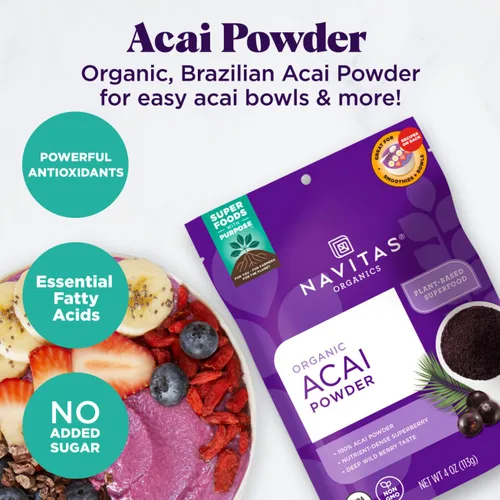 Vista 3 de Navitas Organics Acai en polvo – para cuencos de batidos, avena, salsas, salsas y más – antioxidantes, Omega 3 6 9, fibra – USDA orgánico, sin OMG