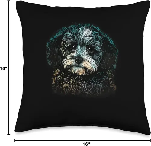 Vista 4 de Havanese gift for dog mom Almohada con diseño de retrato de perro Havanés, 16 x 16 pulgadas, multicolor
