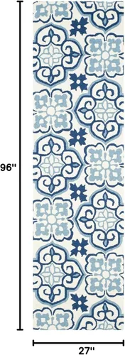 Vista 2 de SAFAVIEH Four Seasons Collection FRS230B - Alfombra de pasillo floral con gancho a mano, 2 pies 3 pulgadas x 8 pies, azul/marfil