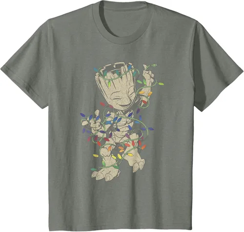 Vista 36 de Marvel Camiseta de luces navideñas Guardians Of The Galaxy Groot, Negro, S