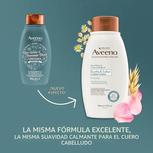 Vista 2 de Aveeno Acondicionador de agua de rosas y manzanilla para cabello seco
