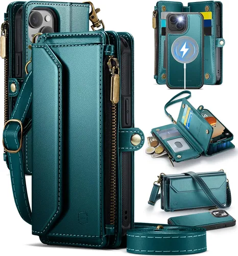 Vista 18 de Strapurs - Funda magnética desmontable para iPhone 15, color negro Compatible with Magsafe, Crossbody Wrist Strap, RFID Blocking 9-Card Holder