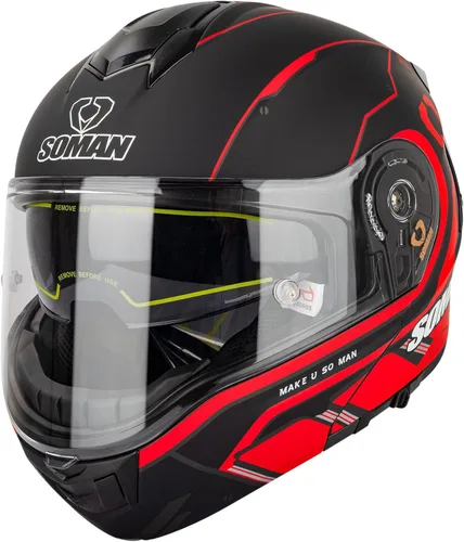 Vista 7 de Casco modular de motocicleta abatible de doble visera para hombre, aprobado por puntos 965