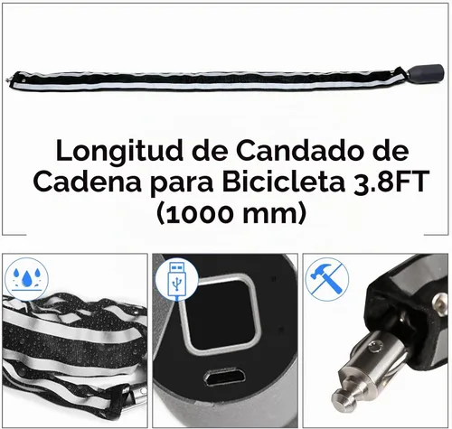 Vista 7 de eLinkSmart Cerradura de cadena sin llave biométrica impermeable 100CM cerradura de cadena para bicicleta Scooter motocicleta puerta valla puerta