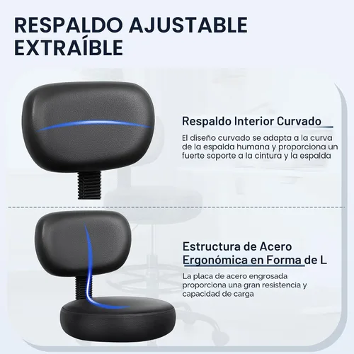Vista 6 de Brick Attic Silla de dibujo con respaldo, taburete ajustable con ruedas, taburete giratorio de piel sintética para oficina, spa, estudio, mostrador